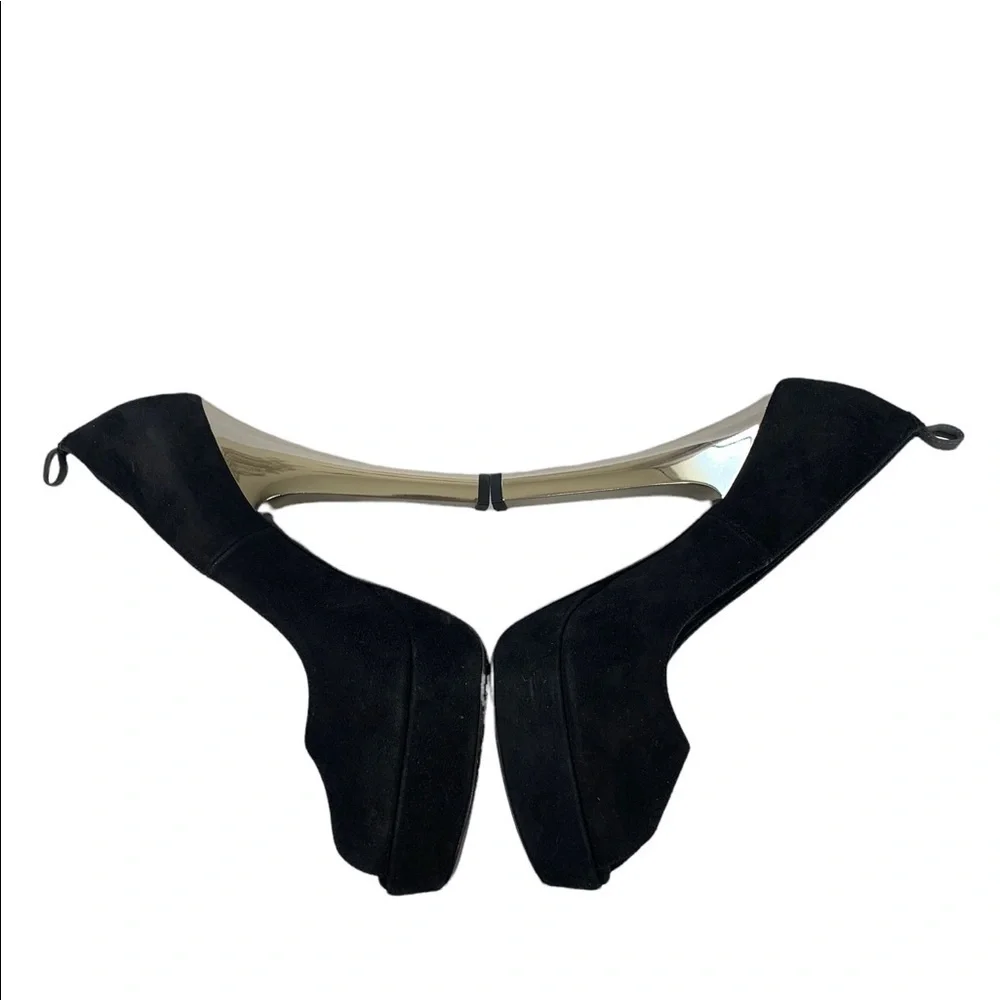 Ernesto Esposito black suede peep toe platform heels 37.5